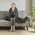 thumbnail image 2 of Beautyrest Zuri 50x70" Modern Solid Faux Fur Fabric Heated Throw in Dark Gray, 2 of 5