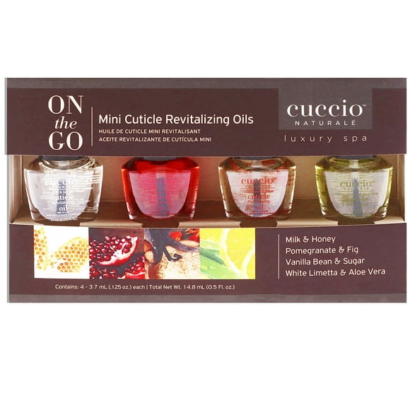 Mini Cuticle Revitalising Oils Set by Cuccio Naturale for Women - 4 x 0.125 Pc Milk and Honey, Pomegranate and Fig, Vanilla Bean and Sugar, White Limetta and Aloe Vera