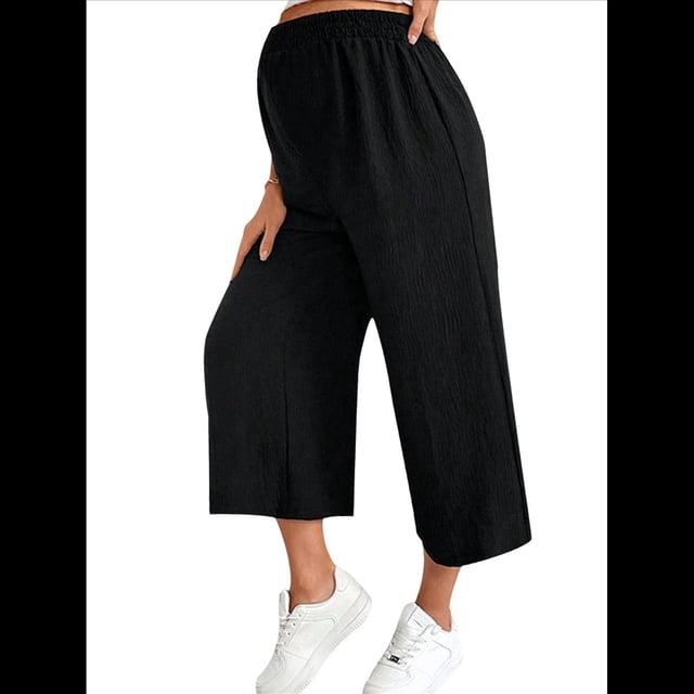 Pantalones Anchos para Mujer, Cintura Elástica, Verano 2025, Informales, para Playa y Vacaciones Negro XL