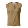 thumbnail image 5 of Eltusu Men's Tank Tops with Pockets, Sleeveless Button Basic Crew Neck Muscle Shirts Khaki Size M, 5 of 6