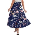 thumbnail image 5 of Minjewel Women's Maxi Skirt Drawstring High Waisted Summer Long Skirts, Lightweight Tiered Flowy Floral Pleated Skirts, Casual Elastic Waist Vacation Style Print Skirt,Navy,L, 5 of 7