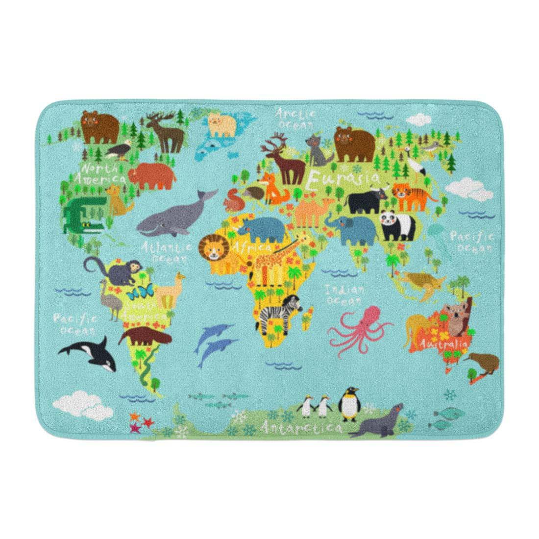 GODPOK Discovery Cartoon Animal Map of The World for Children and Kids  Safari Africa Rug Doormat Bath Mat  inch 