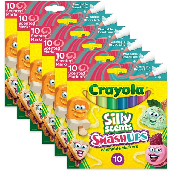 Crayola Silly Scents Smash Ups Broad Line Washable Scented Markers, 10 Per Pack, 6 Packs