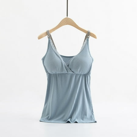 Maternity Nursing Tank Tops Built in Bra for Breastfeeding Basic Camisole Navy XL