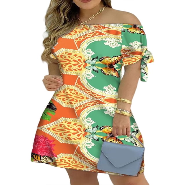 MesaSe Robe d'Été à Imprimé Floral pour Femmes, Robe Mini à Rayures à Épaules Dénudées, Robe Décontractée Ample avec Nœud, Mode Urbaine TTG