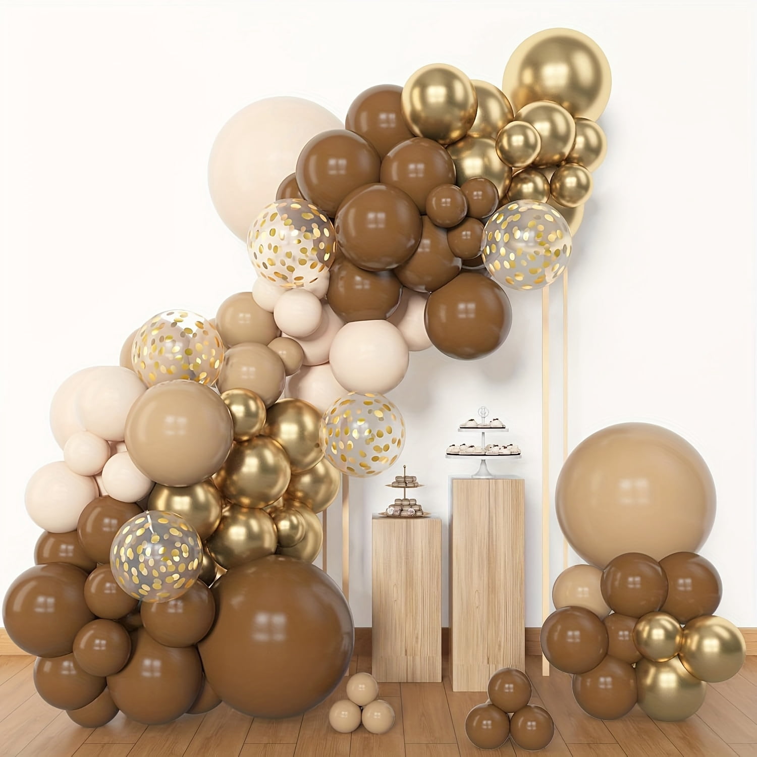 173Pcs Balloon Garland Arch Kit Brown Nude Golden Confetti Latex Balloons Neutral Boho Decor For Birthday Wedding Anniversary Halloween Party