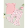 thumbnail image 4 of Bagilaanoe 2pcs Toddler Baby Girl Long Pants Set Flying Sleeve Letter Print  T-shirt Tops + Floral Flare Trousers 9M 12M 18M 24M 3T 4T Kids Casual Outfits, 4 of 8