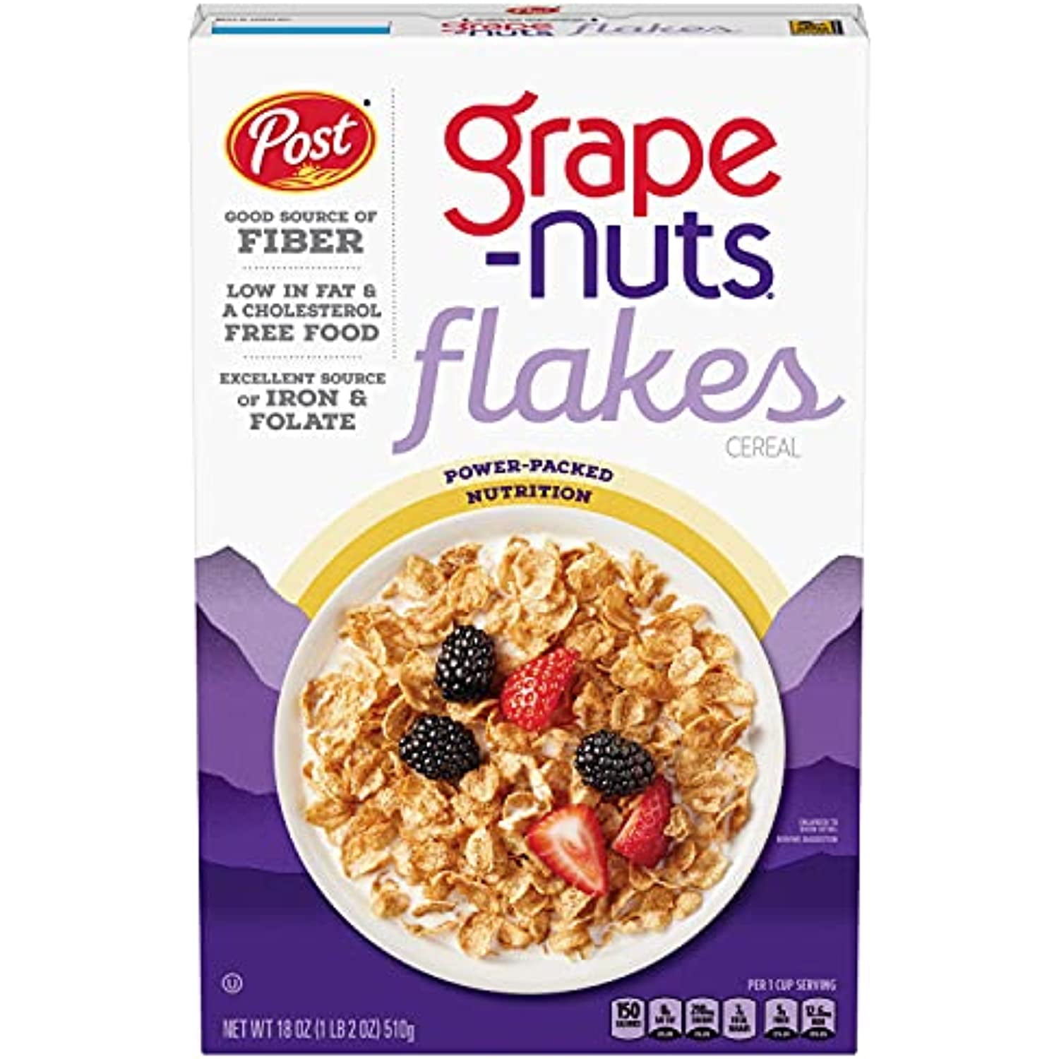 Grape Nuts Post Flakes Breakfast Cereal, Whole Grain, Heart Healthy, 18