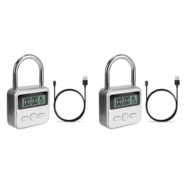 2X Smart Time Lock LCD Display Electronic Timer Switch USB Rechargeable Timer Padlock Travel Electronic Timer-Silver,2 x Timer Padlock 2 x USB Cable,Silver