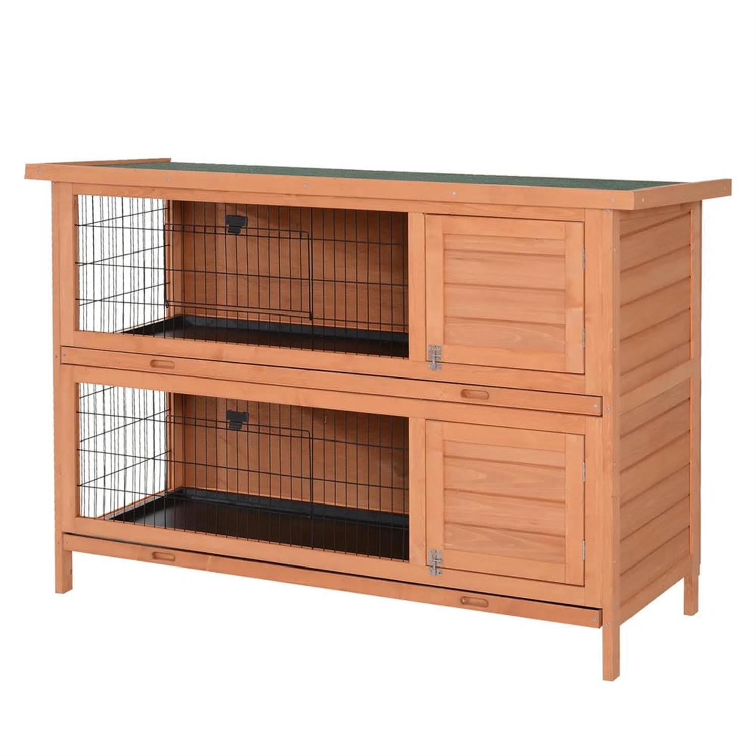 Pefilos 54" Outdoor Rabbit Hutch with Slide-out Tray, 2-Story Wooden Small Animal Habitat Enclosure Bunny Cage for Bunnies, Guinea Pigs, Orange