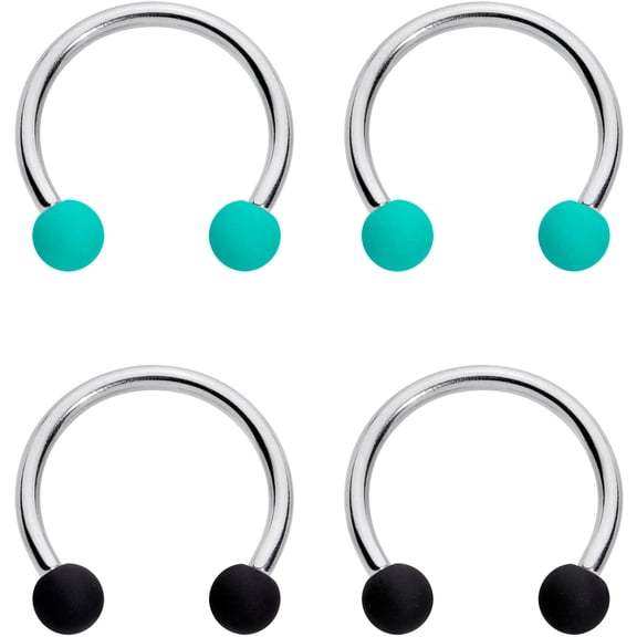 Body Candy 4Pc 16G Steel Black Teal Matte Ball Horseshoe Circular Barbell Cartilage Septum Ring Set 3/8"