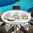 thumbnail image 6 of Easter Round Tablecloth, Fitted Table Cover with Elastic for 55"-60" Round Tables, Farmhouse Gnomes Flowers Rabbit Eggs Check Wooden Table Cloth Outdoor Indoor Dinning Party Waterproof Tablecloths, 6 of 7