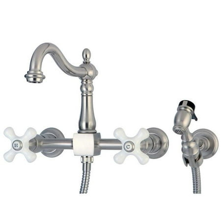 Wall Mount Kitchen Faucet With Brass Sprayer Cross Handle 44