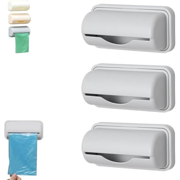 Garbage Bag Dispenser for Inside Trash Can, Trash Bag Dispenser for Bottom of Can, 3pc Peel-Stick Bin Liner Kit, Wall Mount Holder, Non-Trace Adhesive, Bathroom, Kitchen, Office
