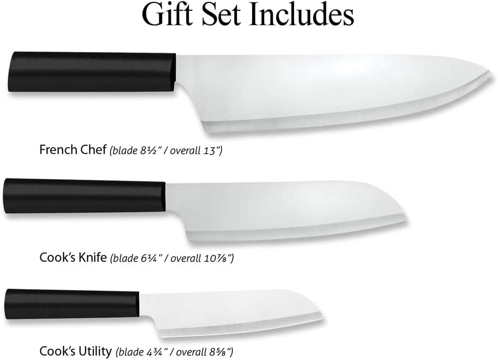 Rada Cutlery 3-Piece Chef Select Knives Gift Set with Quick Edge Sharpener, Black Handles