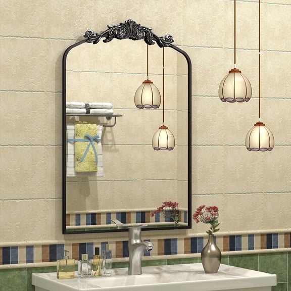 GODCHAR 20"x32" Decorative Mirror Baroque Arched Vintage Bathroom Wall Mirror