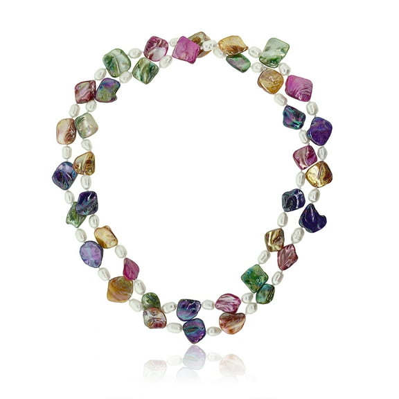 Gem Stone King 46 inch MultiColor Cultured Freshwater Pearl and Simulated Shell Pearls Necklace