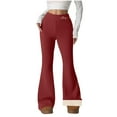 thumbnail image 2 of Gamivast Fleece Lined Dress Pants Women Flare Letter Printed Straight Leg High Waisted Work Pants Letter Pull on Bootcut Warm Winter Leggings Work Business Soft Solid Trousers, 2 of 6