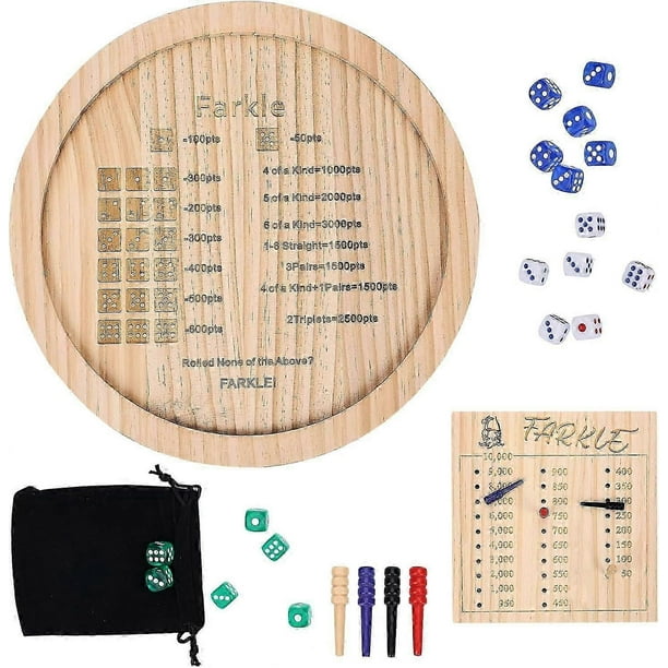 Wooden Dice Tray Set for Classic Farkle Game Accessories with 12 Inch Board & 6 Pearl Dice