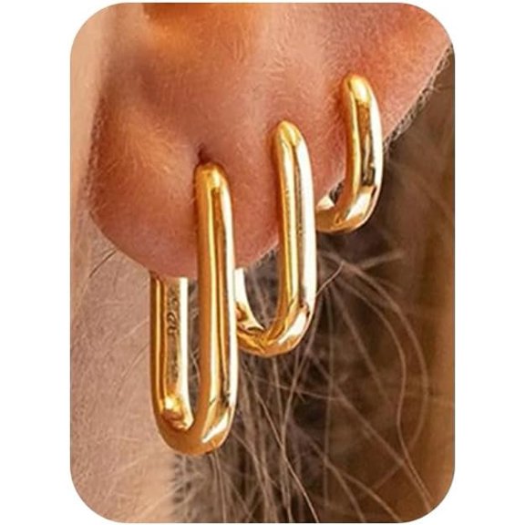 YMCSTONEMA Gold Hoop Earrings For Women, Trendy 14K Gold Plated Hypoallergenic Link Huggie Earrings Stack, Dainty Dangle Earrings Set For Multiple Piercing[eo745]
