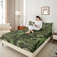 thumbnail image 4 of Manfei Green Dinosaur 4 Pieces Queen Sheet Sets,Tree Leaves Ultra Soft Flat Sheet,Jungle Animal Queen Fitted Sheet,Wildlife Room Decoration, 4 of 7