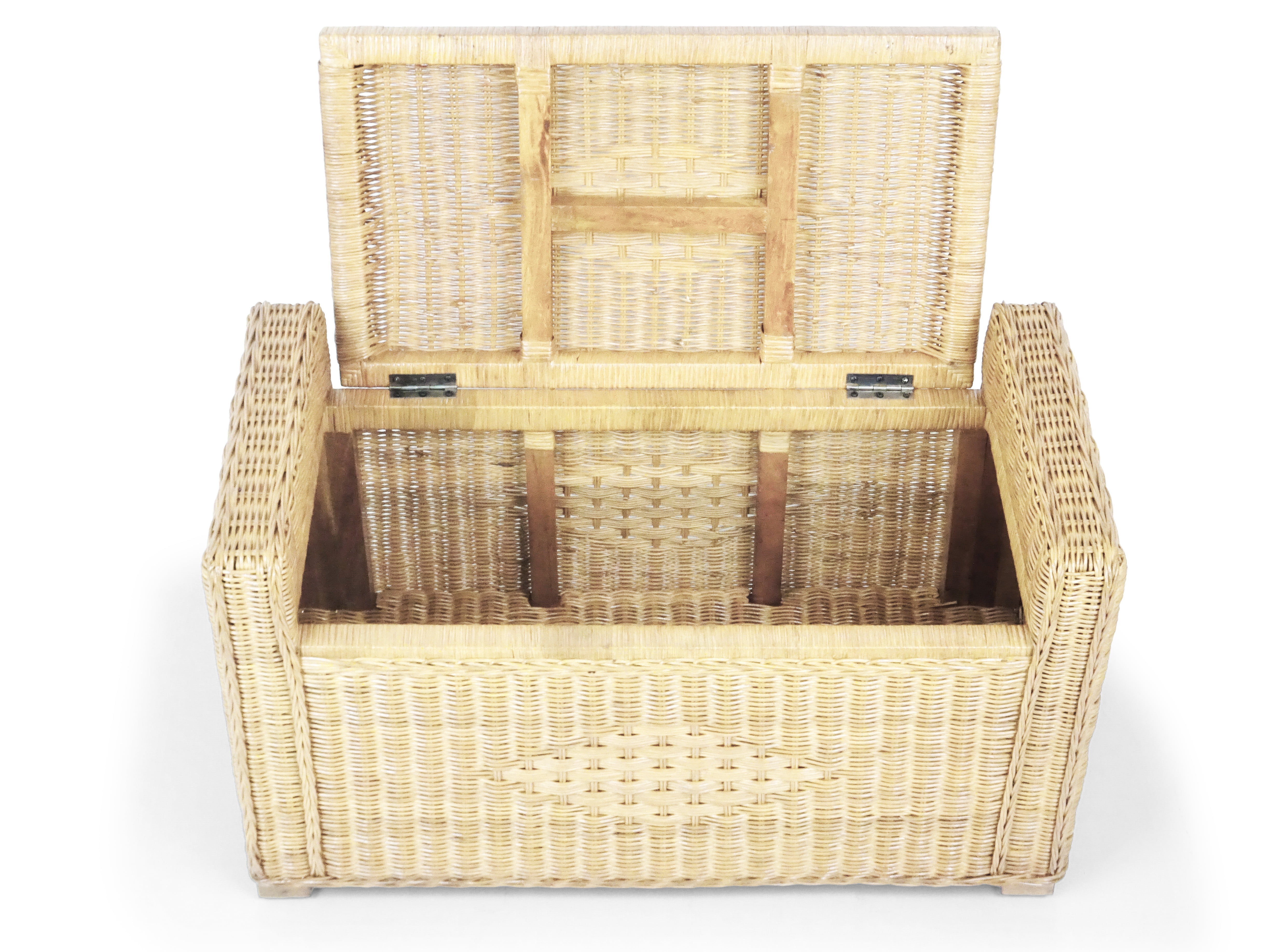 Bruno Handmade 32 Inch Rattan Wicker Chest Storage Trunk Organizer Ottoman W/Cushion Natural Color