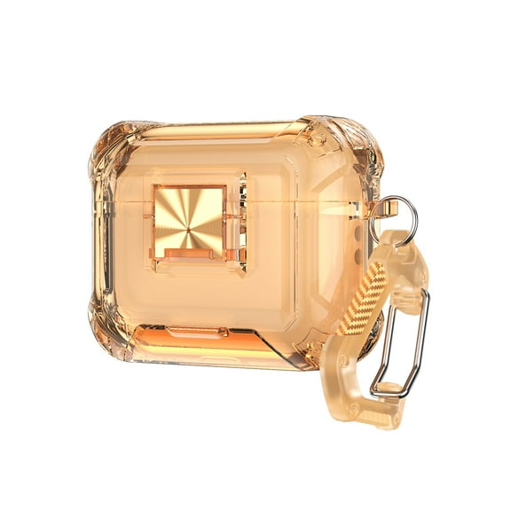 TECH CIRCLE for Apple AirPods Pro 3 (2025 Release) Clear Crystal Case with Keychain, Built-in Safety Lock/Phone Stand, Support Wired/Wireless Charging, Shockproof Anti-Scratch Rugged Case, Orange