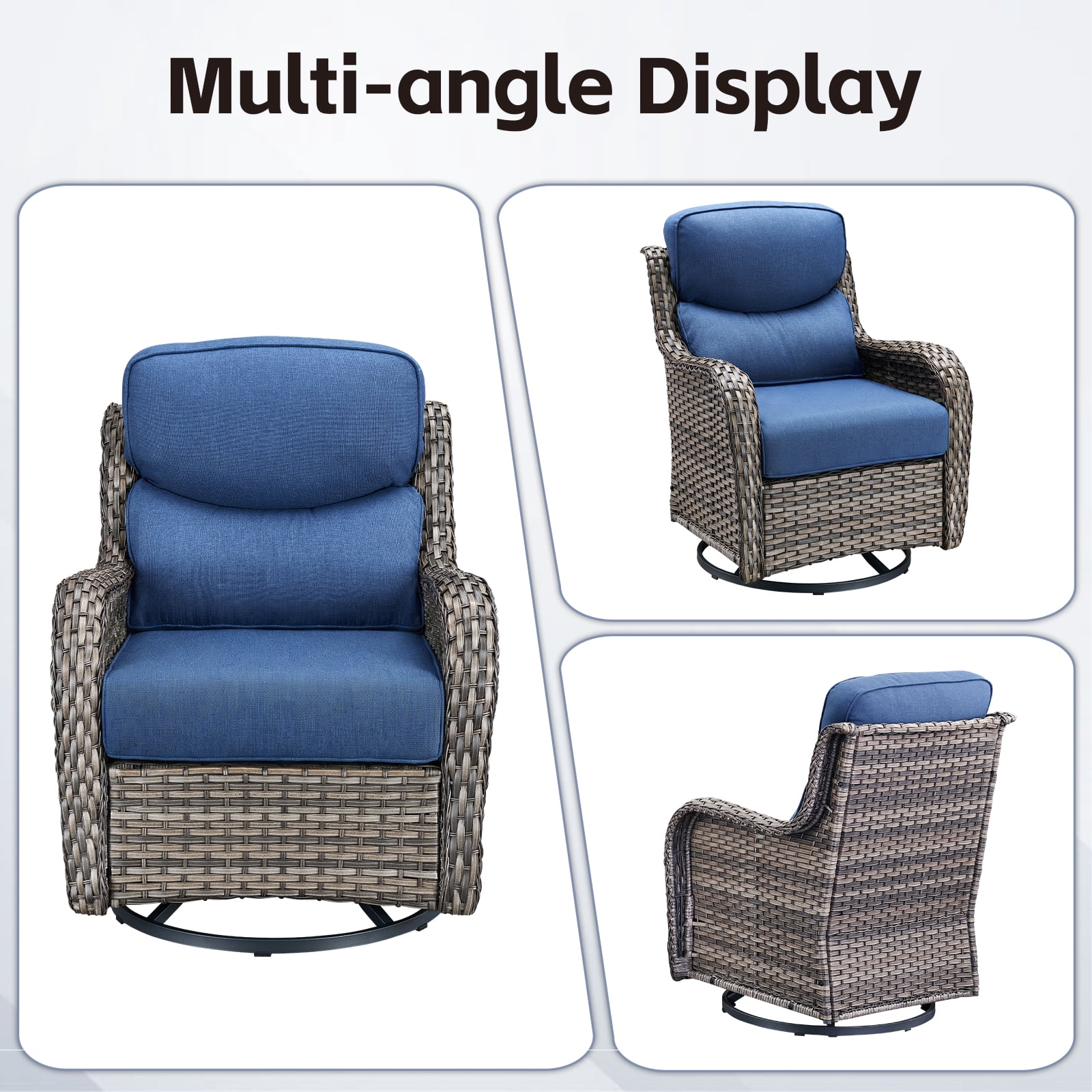 POCASSY 4-Piece Outdoor Patio Furniture Set with Swivel Chairs, Luxury High Back Rattan Wicker Outdoor Conversation Set with 5-inch Thick Seat Cushion Sofa and Swivel Glider Patio Chair for Porch