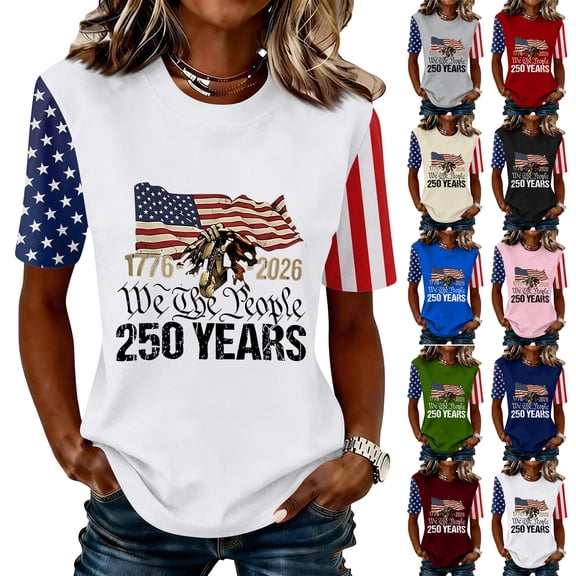 KDDYLITQ 250th Anniversary Usa Shirts for Women American Birthday 250 Years Birthday Short Sleeve Tees Freedom American Flag 4th July Blouses Usa Flag Fashion Crew Neck Tops Wine 2XL