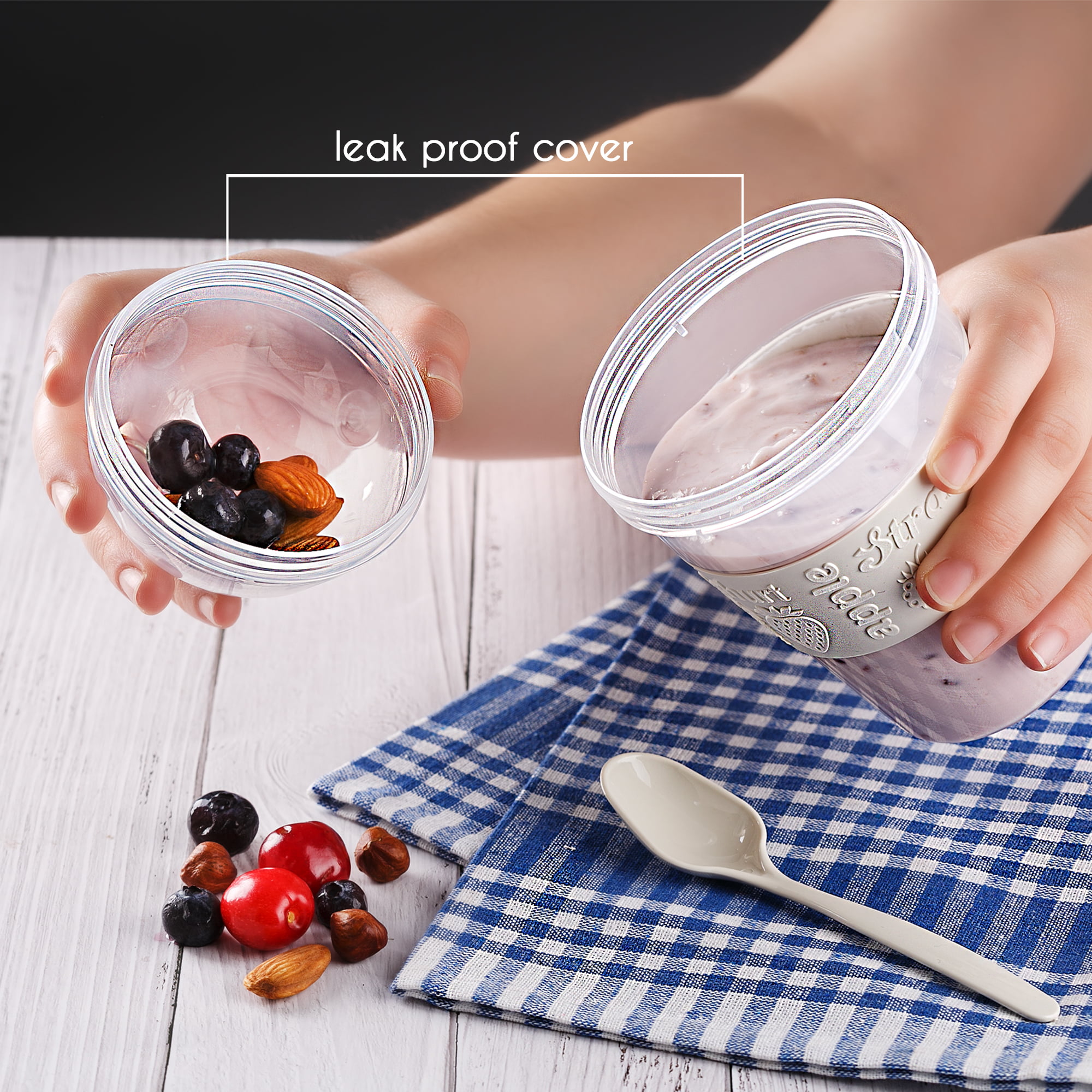 Crystalia Yogurt Parfait Cups with Lids, Mini Breakfast On the Go Plastic  Bowls with Topping Cereal Oatmeal Container with Spoon for Lunch Box