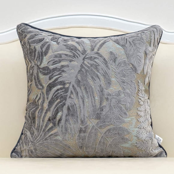Funda de almohada Alerfa con bordado de hojas de arce, 50 x 50 cm, color gris plateado