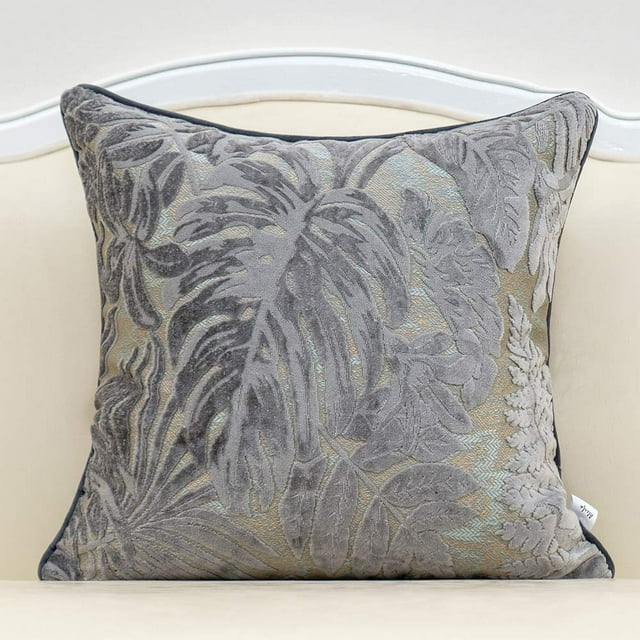 Funda de almohada Alerfa con bordado de hojas de arce, 50 x 50 cm, color gris plateado
