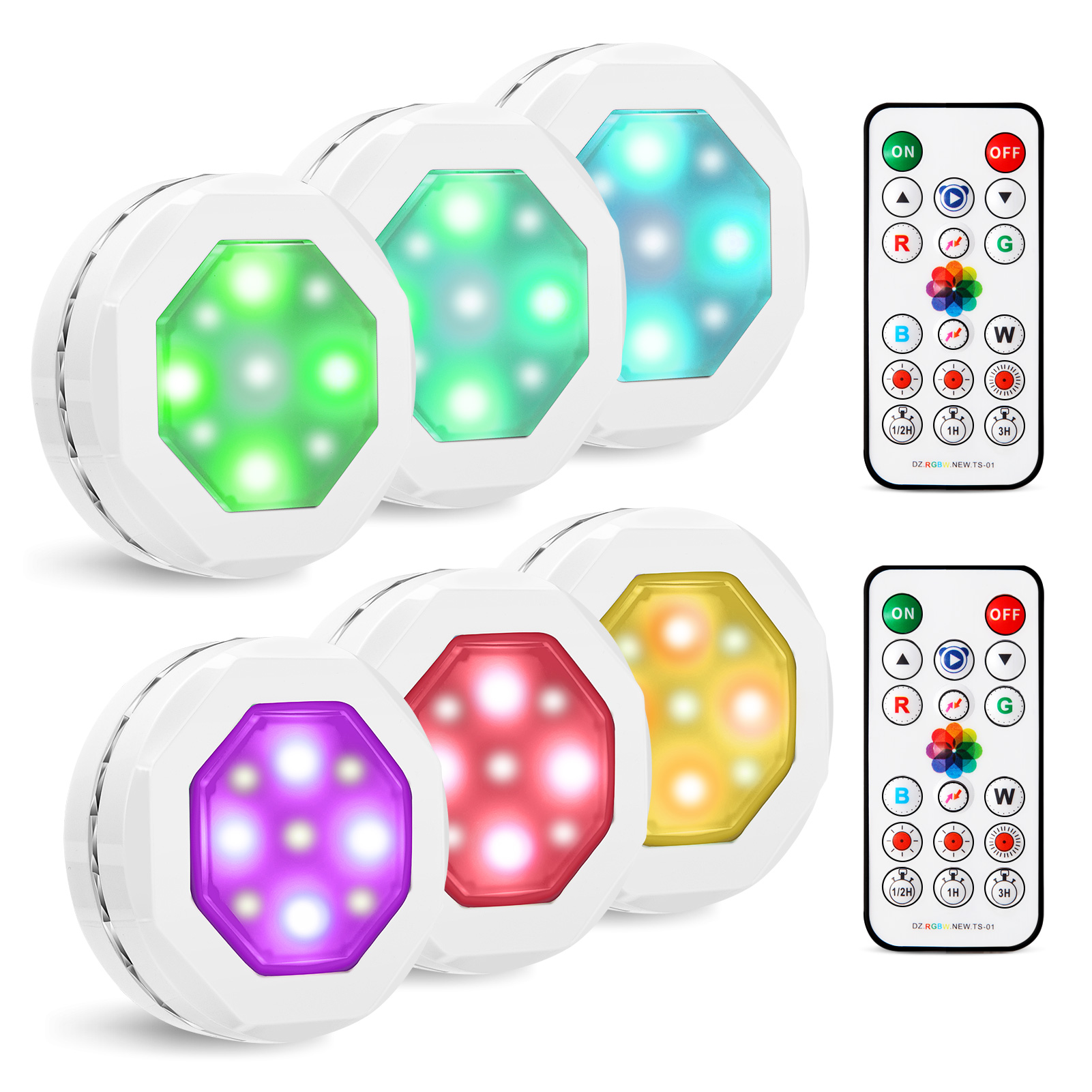 Simzone LED Light RGB Color Changing Lights Dimmable,Remote Control LED  Lights with Timer for Kitchen Wardrobe Home Holiday Decorations, 6 Pack