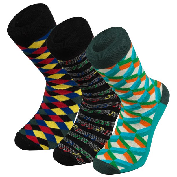 Otto Socks Men's Colorful Patterned Dress Socks 3 Pack, Black,Size 9.