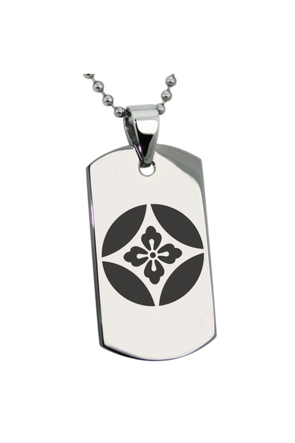 Stainless Steel Takahashi Samurai Crest Engraved Dog Tag Pendant Necklace