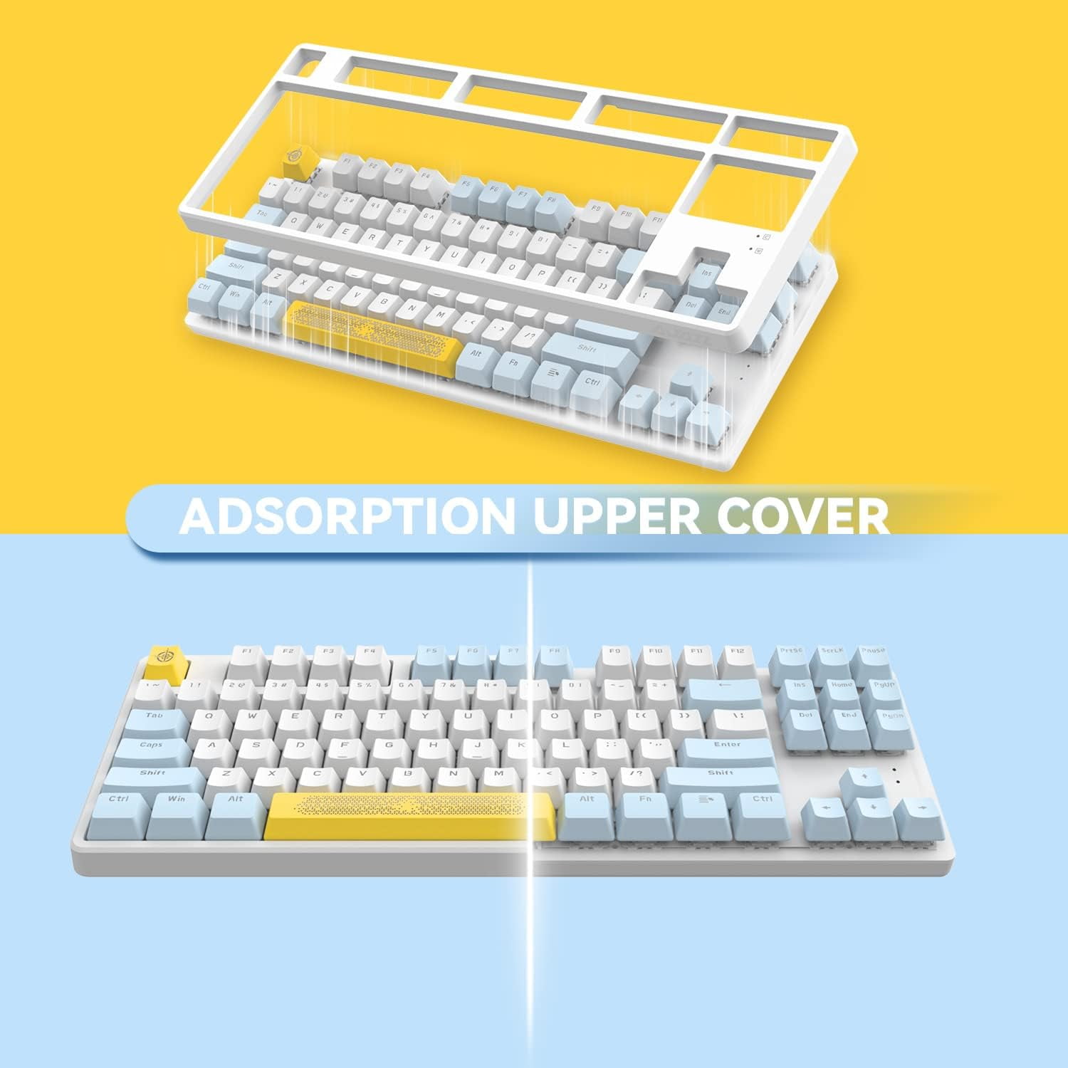 AK873 Gaming Keyboard,Chroma RGB Backlit,Hot-Swappable Blue Switch,PBT Keycap,75% TKL Layout,Ergonomic Mechanical Keyboard with Custom Coiled USB/Type-C Aviation Cable(Blue White)
