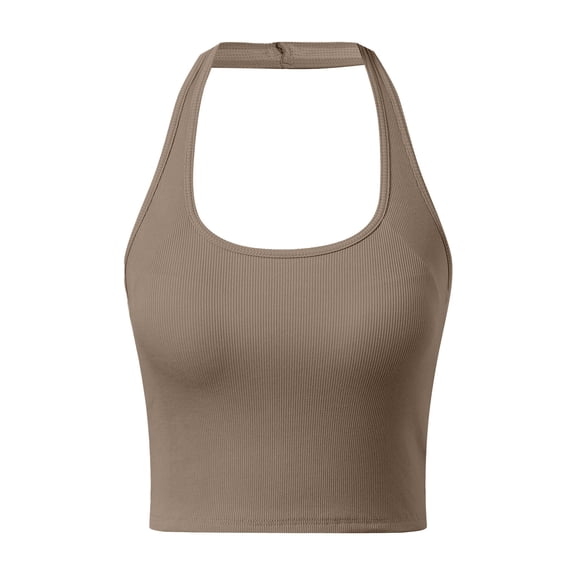 Ulitacool Womens Summer Tank Tops Summer Sleeveless Tank Tops With Built In Bra Strappy Neck Camisole Music Festival Indoor Outfit Retro Daily Wear M Khaki