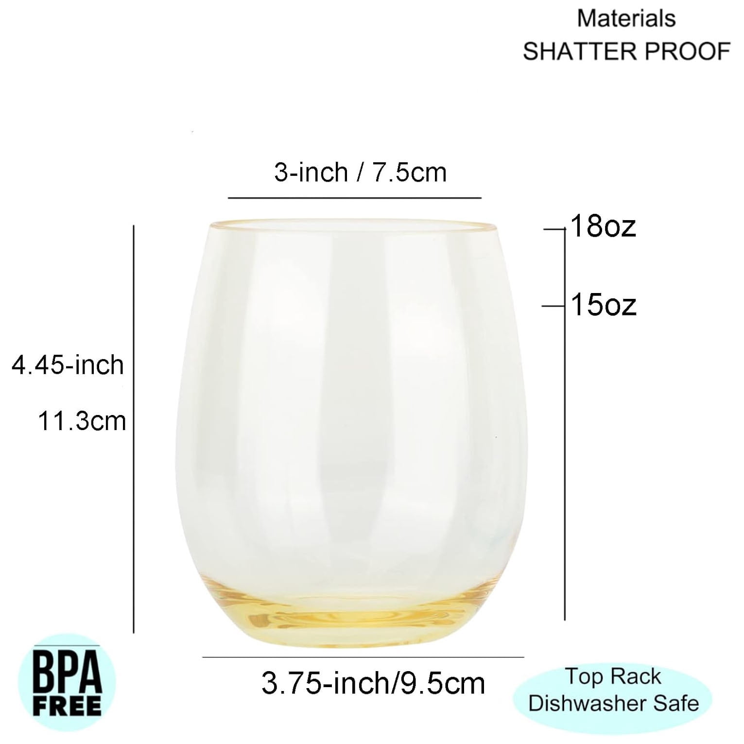 KX-Ware Classic Unbreakable 18 Ounce Acrylic Stemless Wine Glasses, Set of 6 Multicolor