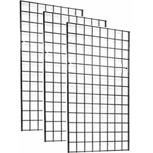 2' x 4' Foot Commercial Grade Wire Grid Wall Panel Display, 3" ON Center 3-Pack, Black