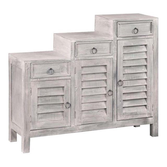 Sunset Trading Cottage Wood 3-Tiered Shutter Cabinet in Distressed Light Gray
