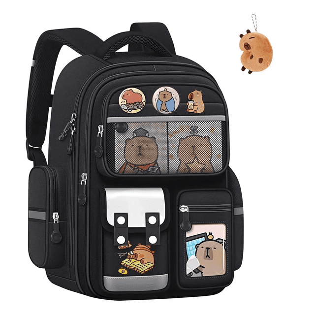 Mochila Capibara Escolar Kawaii Con Accesorios Regalo Para Unisex Jóvenes Y Niños Xtellar negro