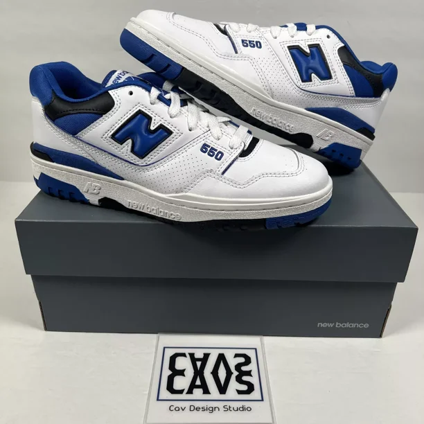 New Balance 550 White Team Royal Blue Black Sneakers BB550SN1 - Men's Size 8