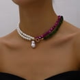 thumbnail image 4 of 2023 Tendance Bijoux Élégants Mariage Collier Grande Perle pour Femmes Mode Perle Imitation Pierre Verte Couleur Rose Collier Ras-du-Cou, 4 of 5