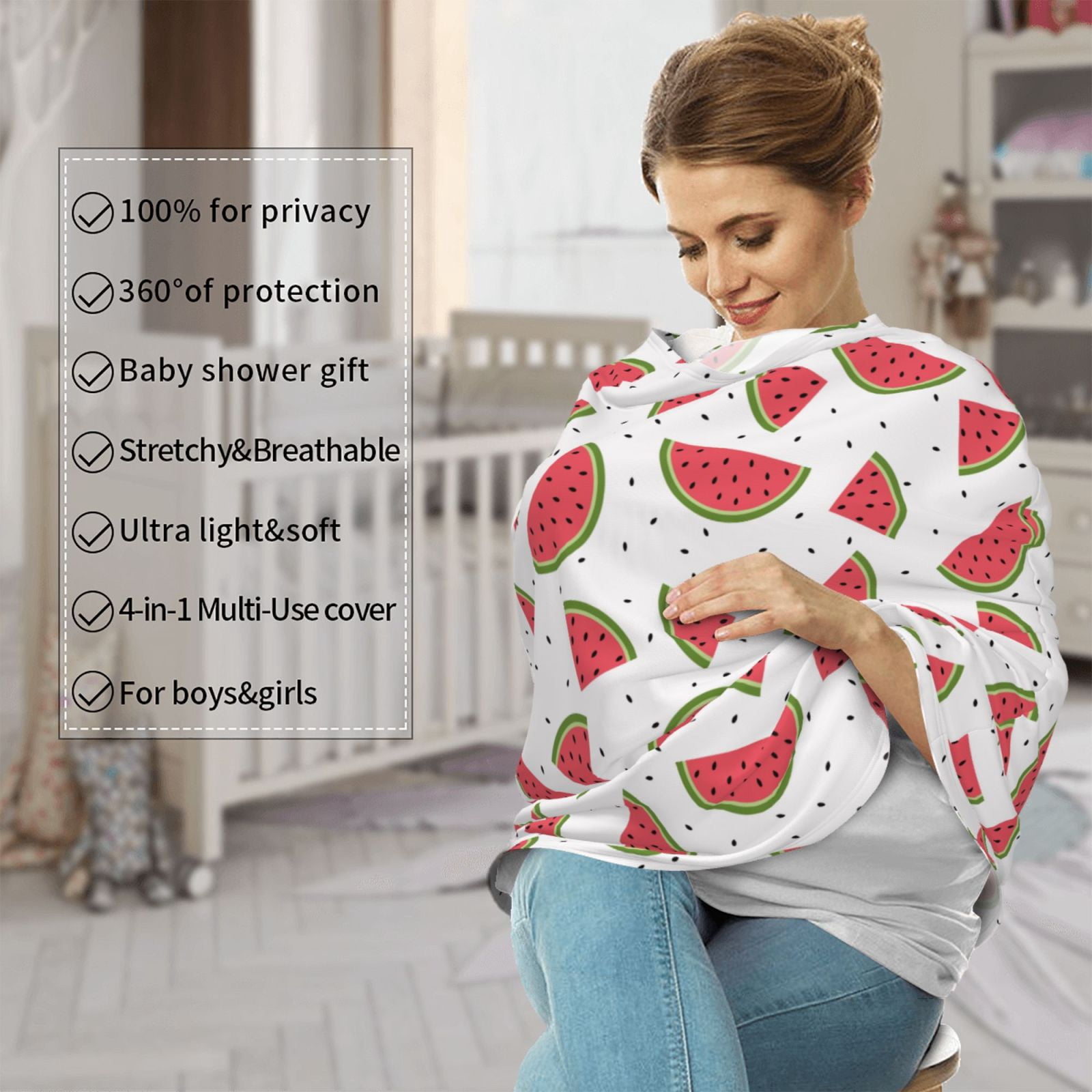 Fotbe Hand Drawn Watermelon Pattern Car Seat Covers for Babies, Nursing Breastfeeding Cover Infant Carseat Canopy, Soft Stretchy Carrier Cover