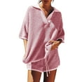 thumbnail image 3 of Womens Sweater Set 2 Piece Outfits Oversized 3/4 Sleeve V Neck Knit Tops High Waisted Shorts Lounge Sets Pink S, 3 of 8