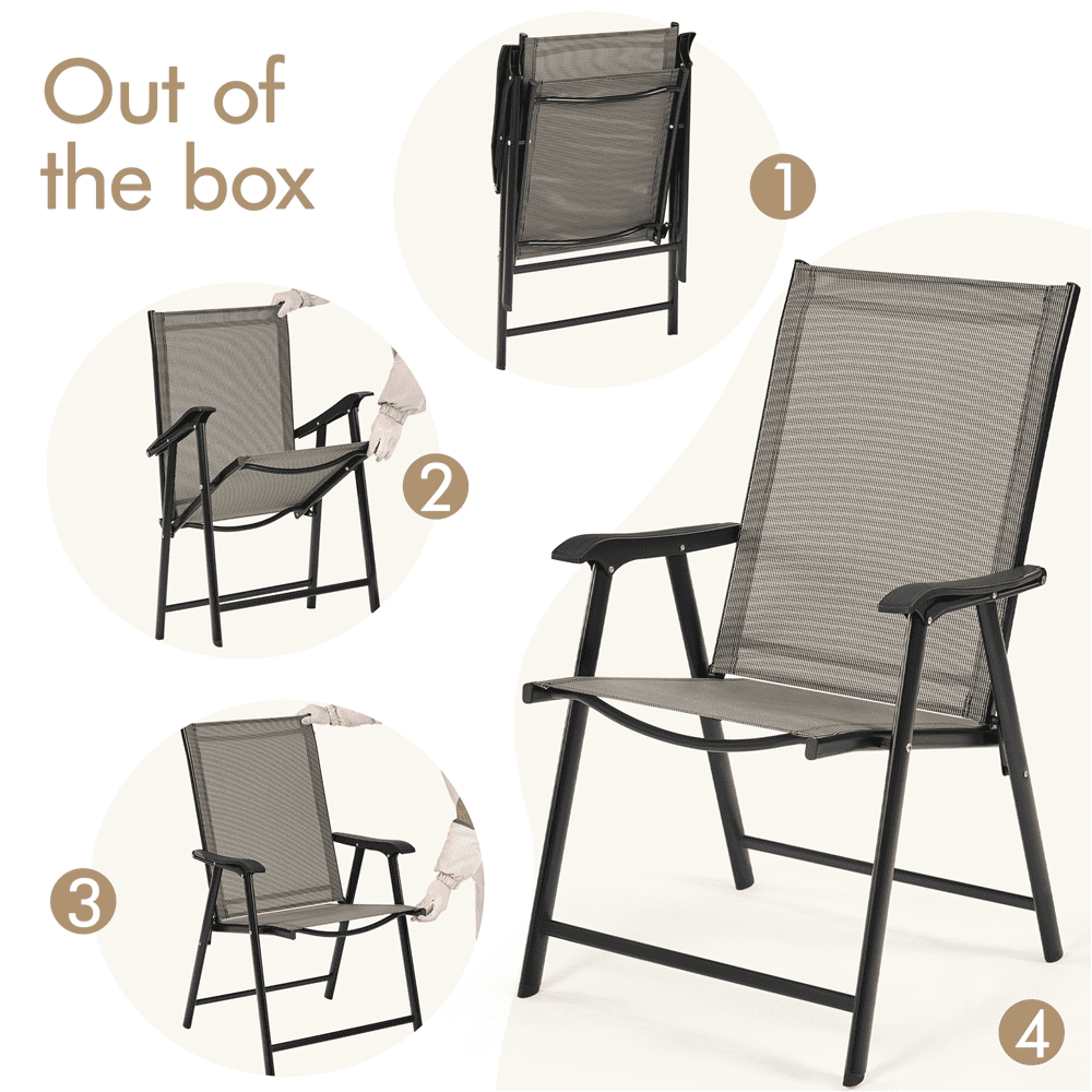 Renwick Outdoor Texteline Folding Dining Chairs with Backrest, Set of 2, Brown