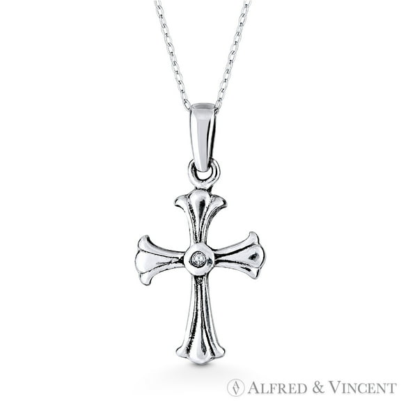 St. Thomas Medieval Cross CZ Crystal Pendant & Chain Necklace in Oxidized .925 Sterling Silver