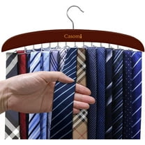 Tie Rack,24 Hook Tie Holder,360° Rotating,Foldable Metal Hooks,Tie Hanger Organizer for Closet Wooden Belt Storage Rack for Men Ties Belts Scarves Accessories(Red Brown)