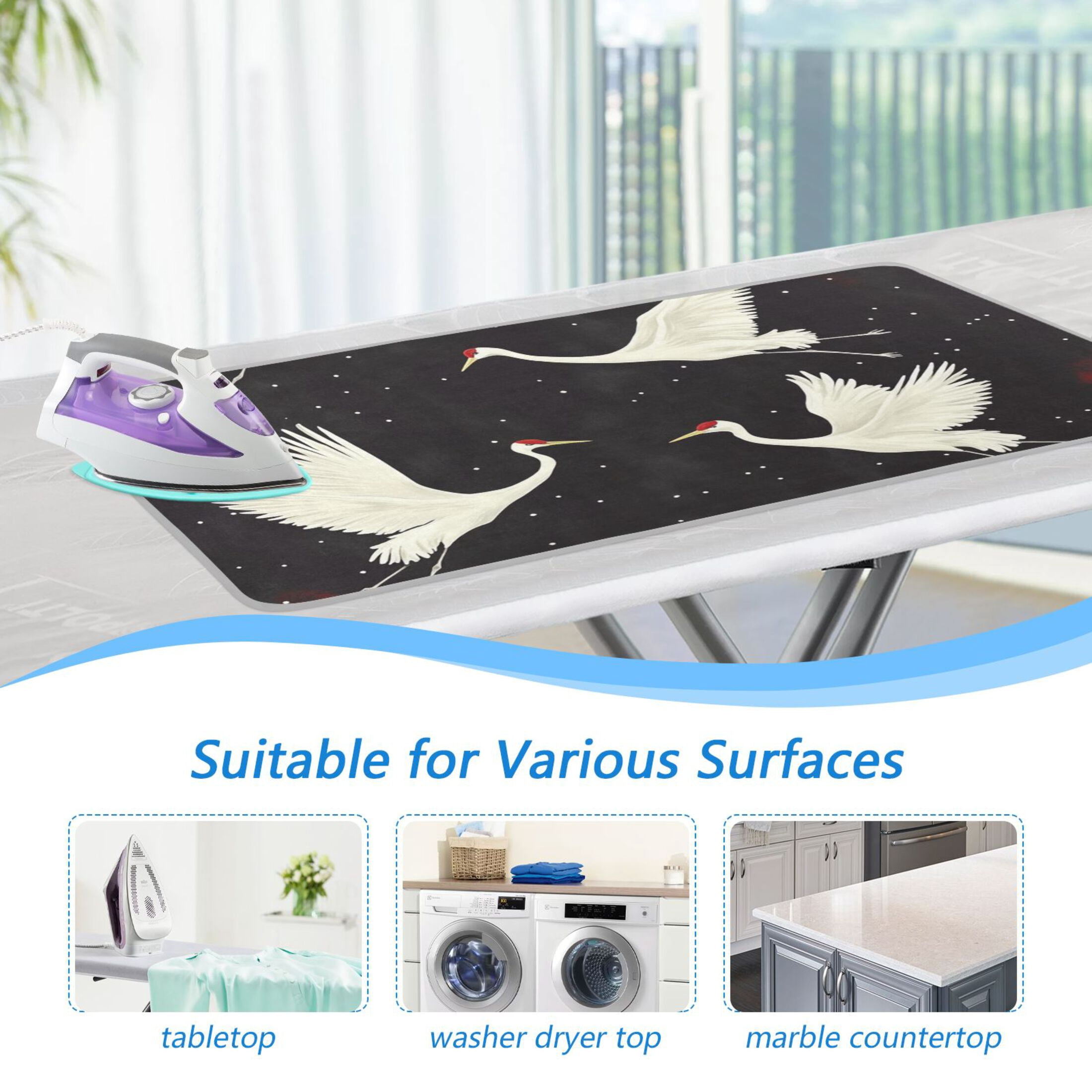 White Crane Flying Ironing Mat Blanket for Table Top Travel Portable Ironing Board Pad 47.2x27.6 Inch