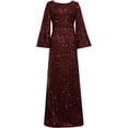 thumbnail image 3 of Vestido de noche, vestido ajustado de lentejuelas con mangas acampanadas., 3 of 5